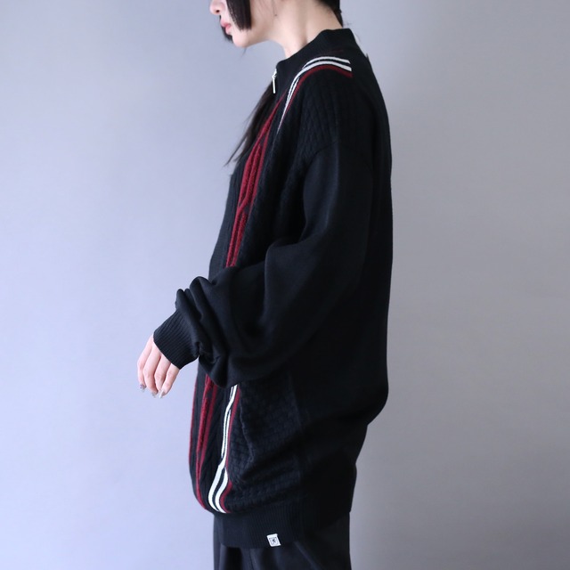 3D knitting pattern XXL over silhouette half-zip knit（dead stock）