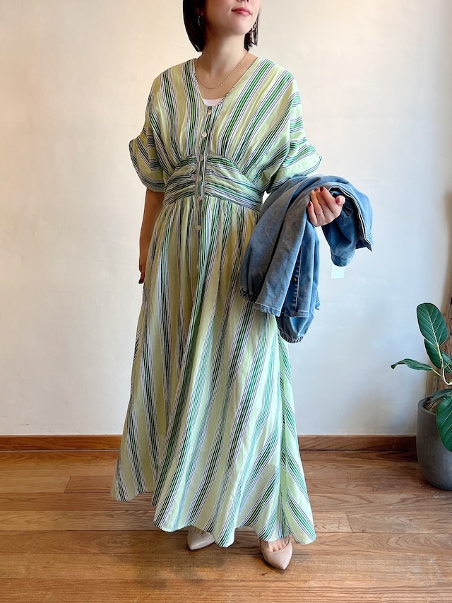 ne Quittez pas / コットンボイルストライプウエストギャザードレス