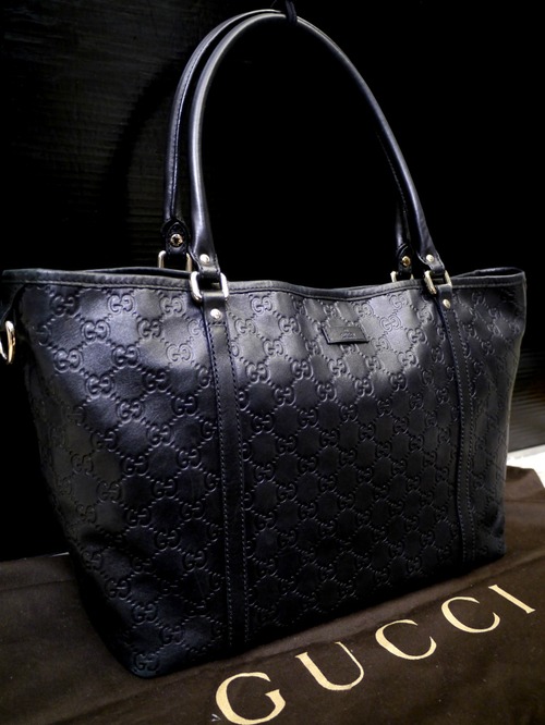 美品◆GUCCI グッチ シマライン A4対応 ビジネス可 ユニセックス オールレザー トート ハンド バッグ 黒◆ 通勤・通学にも大活躍のA4対応♪