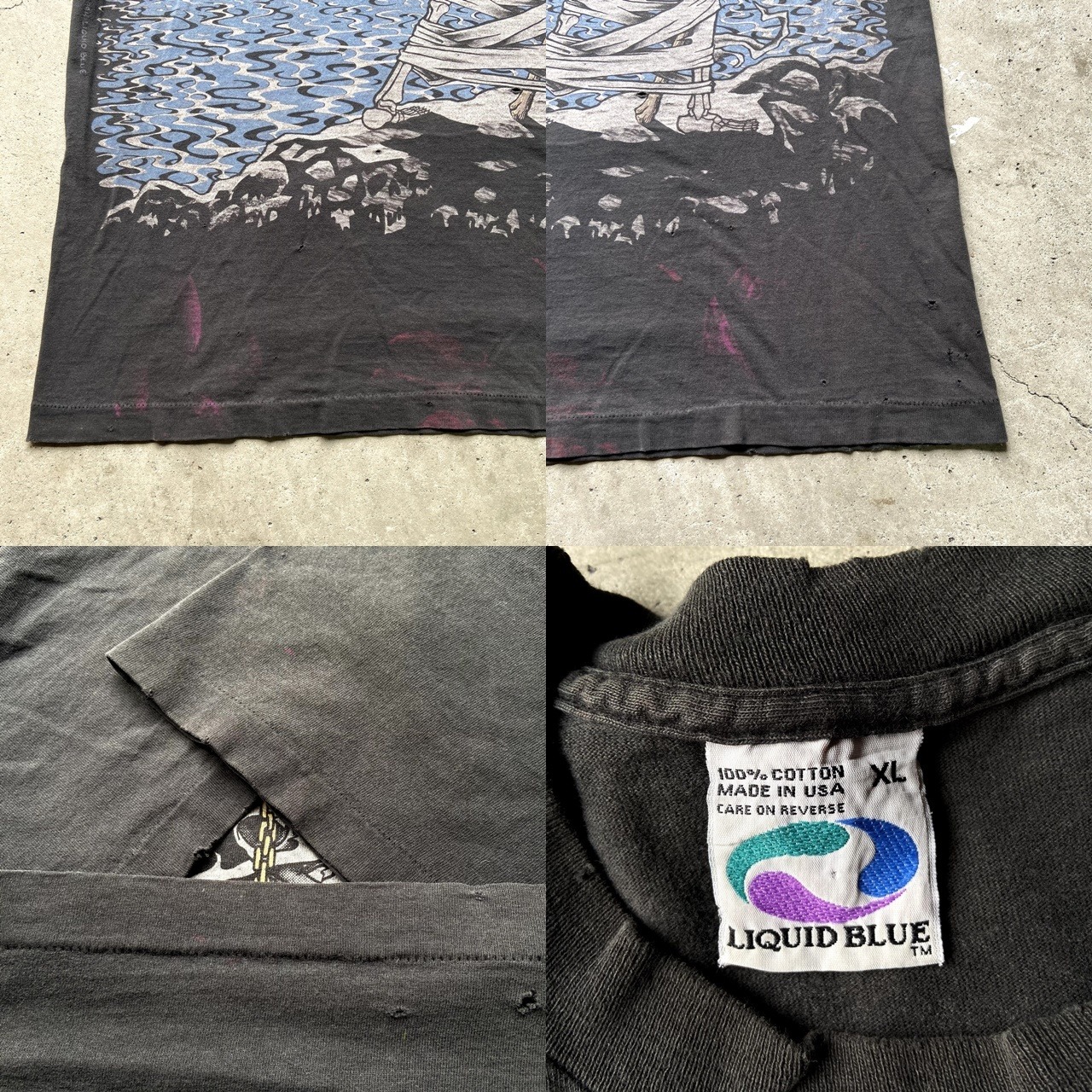 90年代 USA製 LIQUID BLUE ビッグプリント スカル 死神 Tシャツ メンズ 