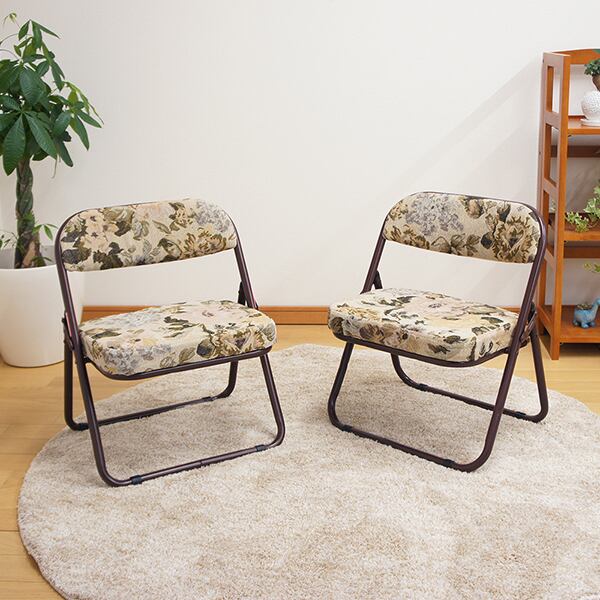 軽量 高座椅子/折りたたみ椅子 【ゴブラン柄】 約幅44cm スチール ウレタンフォーム 完成品 〔和室 リビング〕