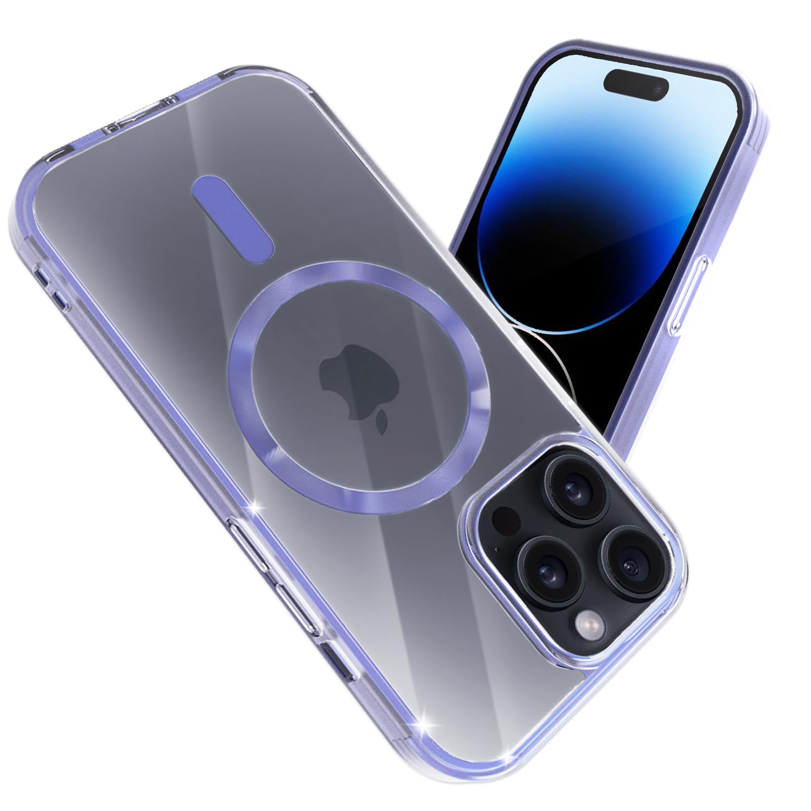 coiwantung iPhone 14 Pro 用の ケース MagSafe対応 クリア 耐衝撃 【内部スプレー塗装技術】 色あせ防止 アイフォン 14 Pro 用の スマホケース ワイヤレス充電 米軍MIL規格 いphone 14Pro 用の カバー マグセーフ 透明 ストラップホール付き 衝撃吸収 黄ばみ防止 軽量 滑り止め (ライトパープル)