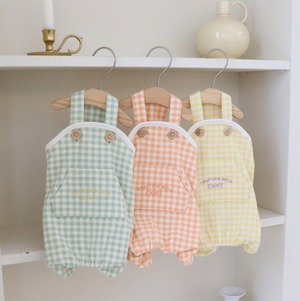 即納【chiot】チェック柄ロンパース    グリーン