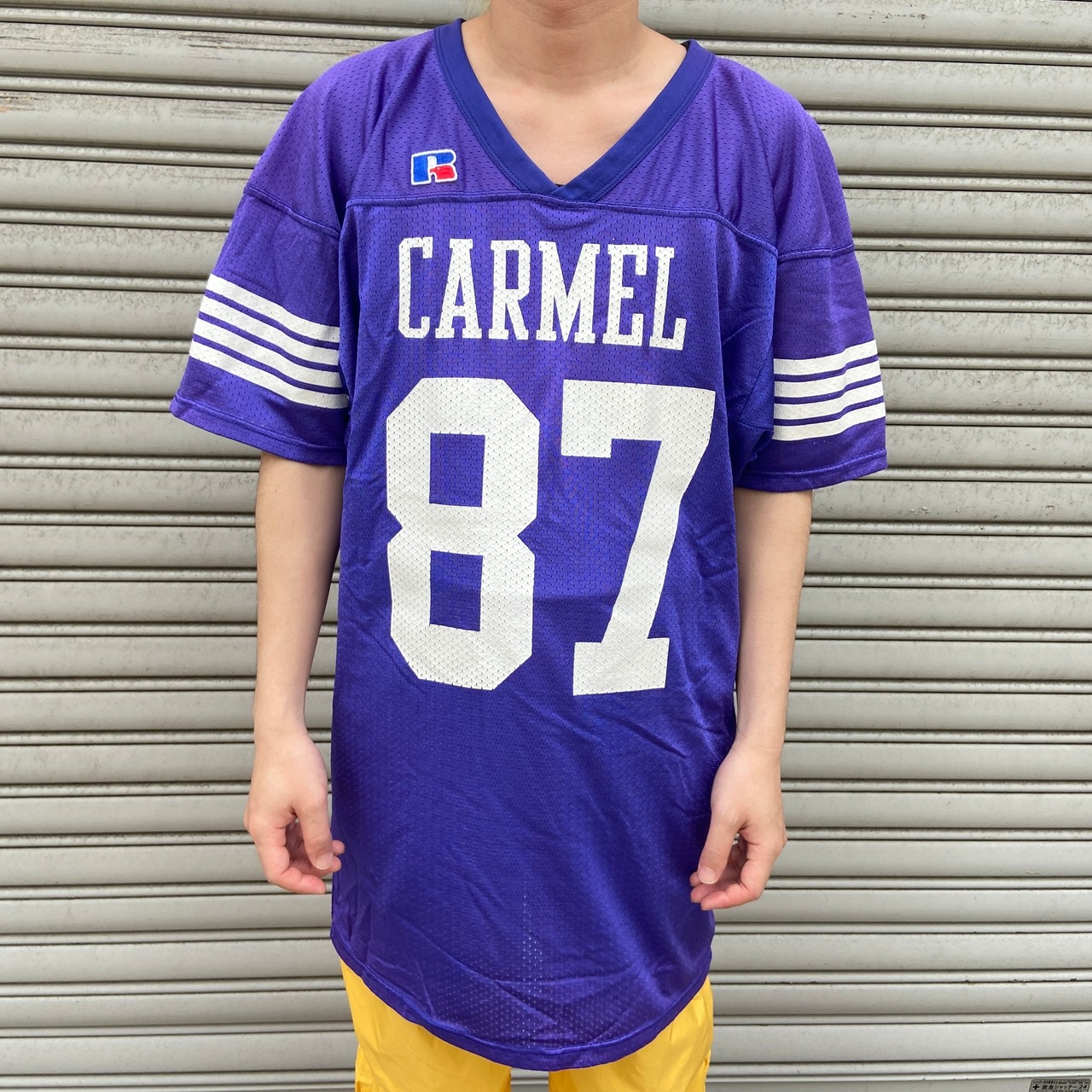 80s 90s USA製 RUSSELL メッシュゲームシャツ パープル L