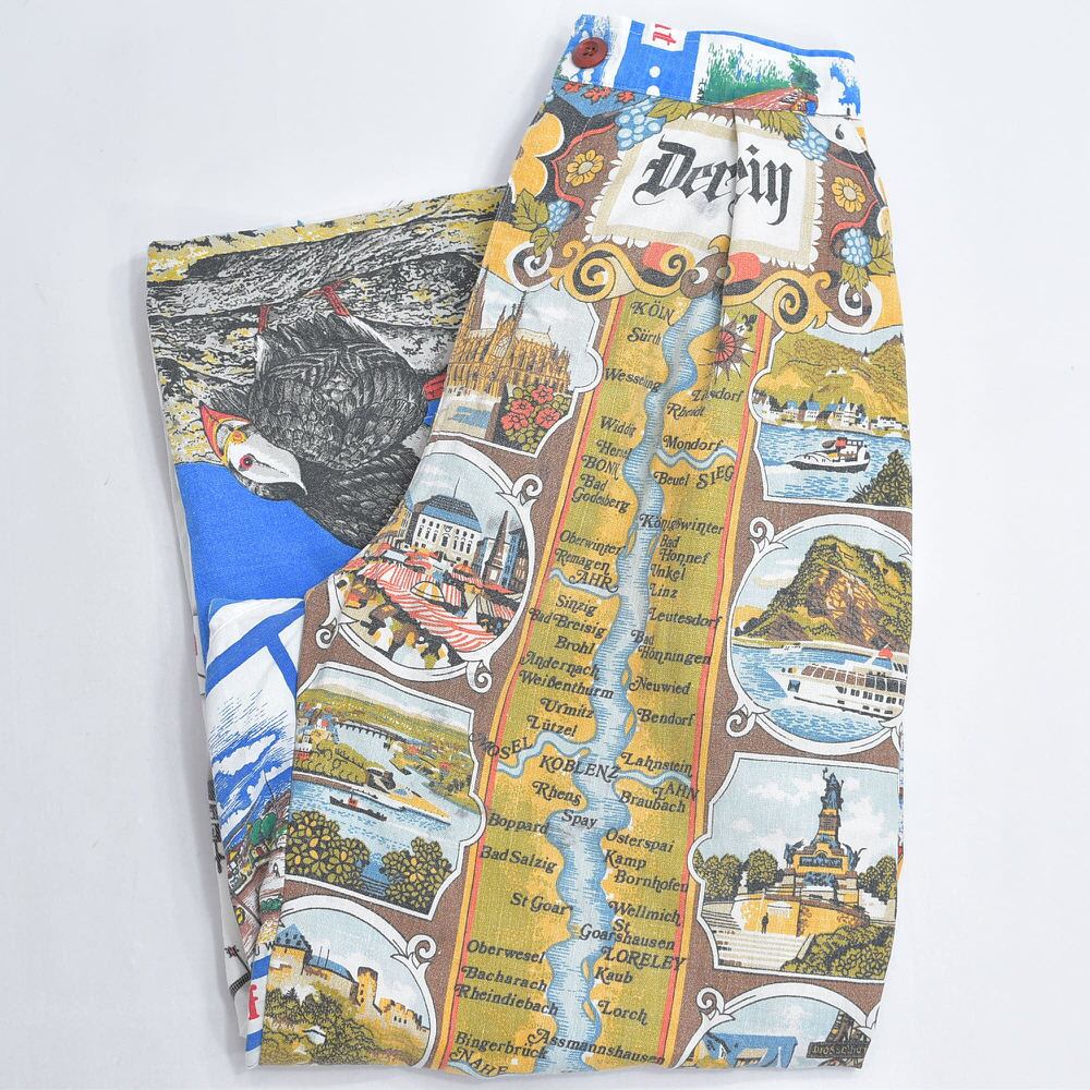 Remakeリメイク ヴィンテージ テキスタイル パッチワーク デザイン 再構築 ワイド ルーズシルエット バギーパンツ ツギハギ 古着 裏地付き レディースW66~94cm