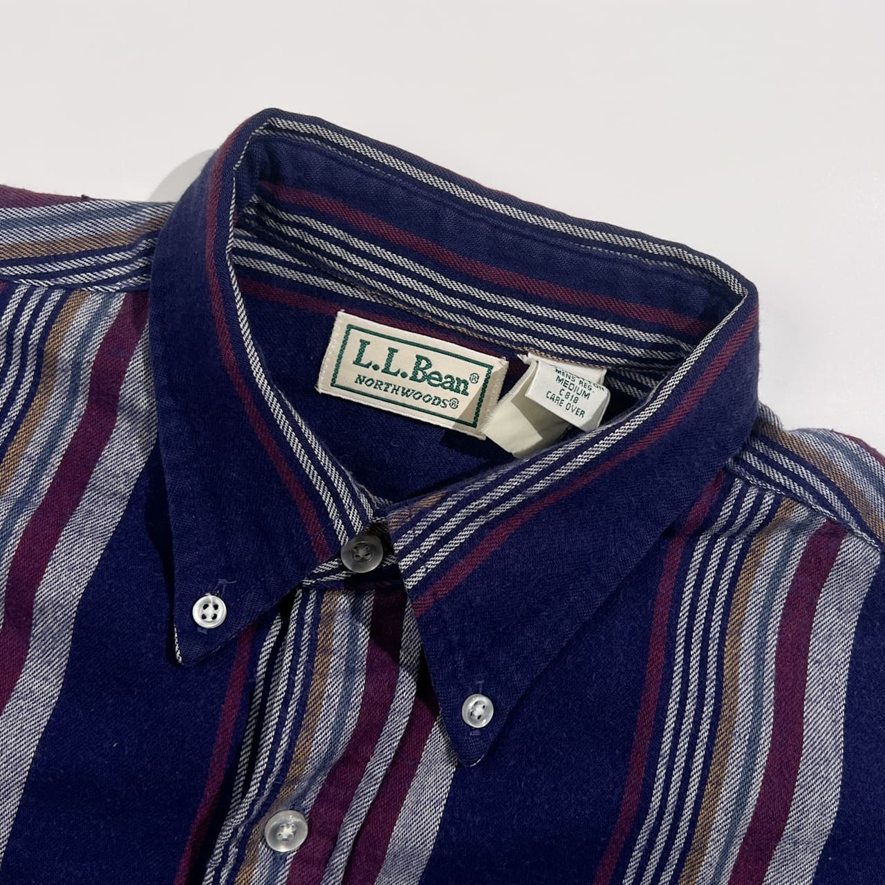90s USA製 L.L.Bean エルエルビーン NORTHWOODS ストライプ柄 BD ボタンダウン 長袖 ネルシャツ M/ネイビー系 メンズ ヴィンテージ