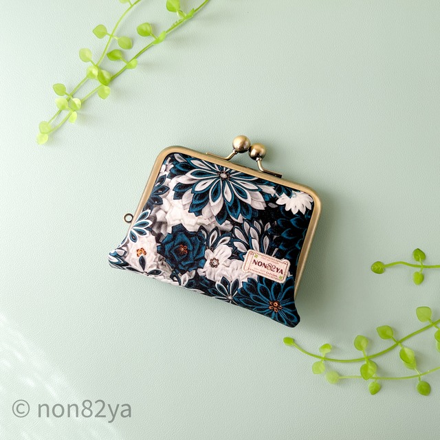 ほどよいお財布　花群生紋様 濃藍×月白2
