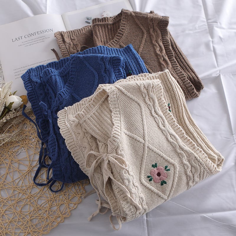 花刺繍 ニットベスト 3col W VB075 | Raglana 花刺繍 ニットベスト 3col W VB075 | Raglana