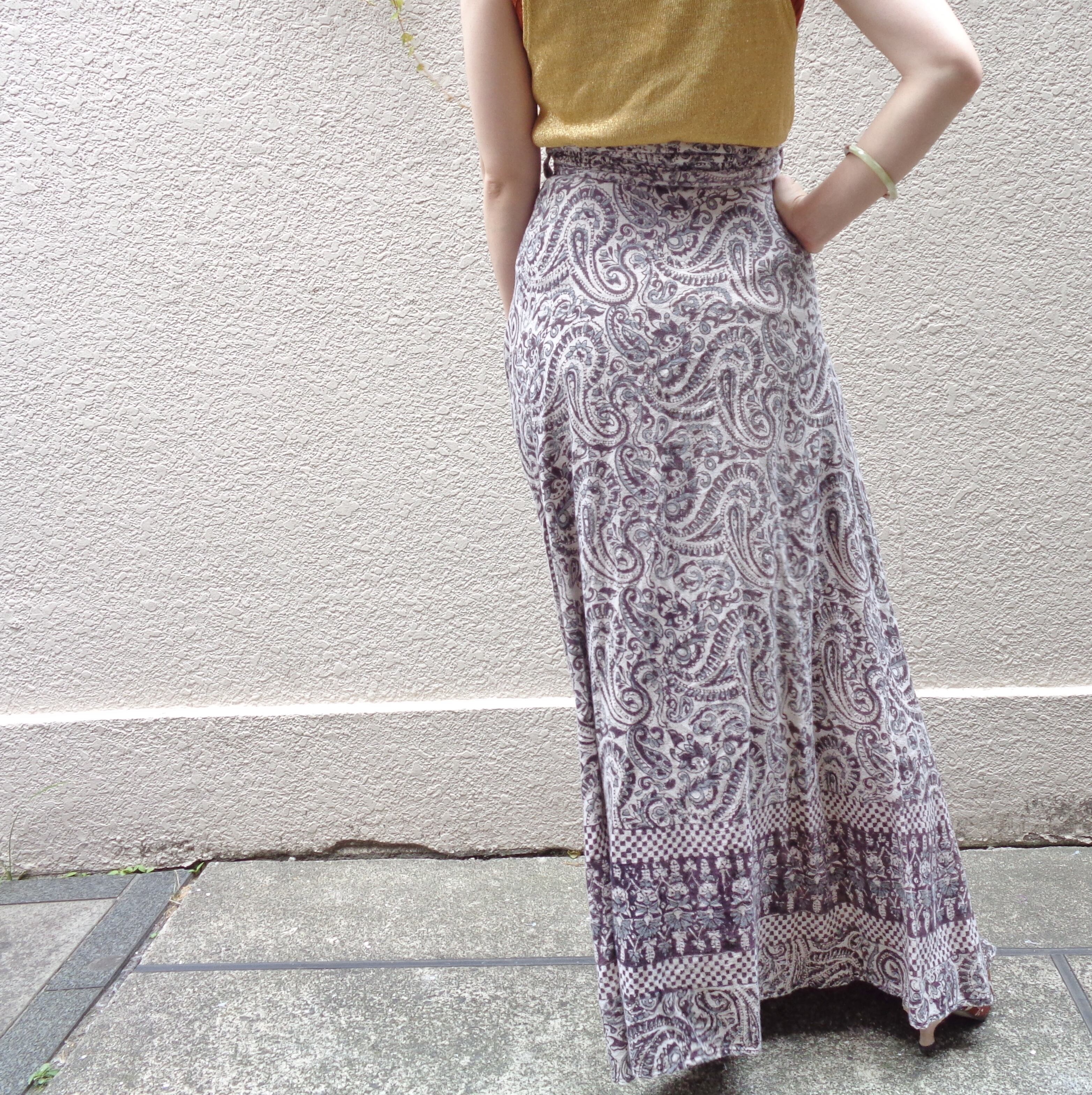 Indian cotton handblockprint wrapskirt／インド綿 ハンドブロック