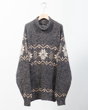 nordic patterned mock neck cashmere knitted sweater