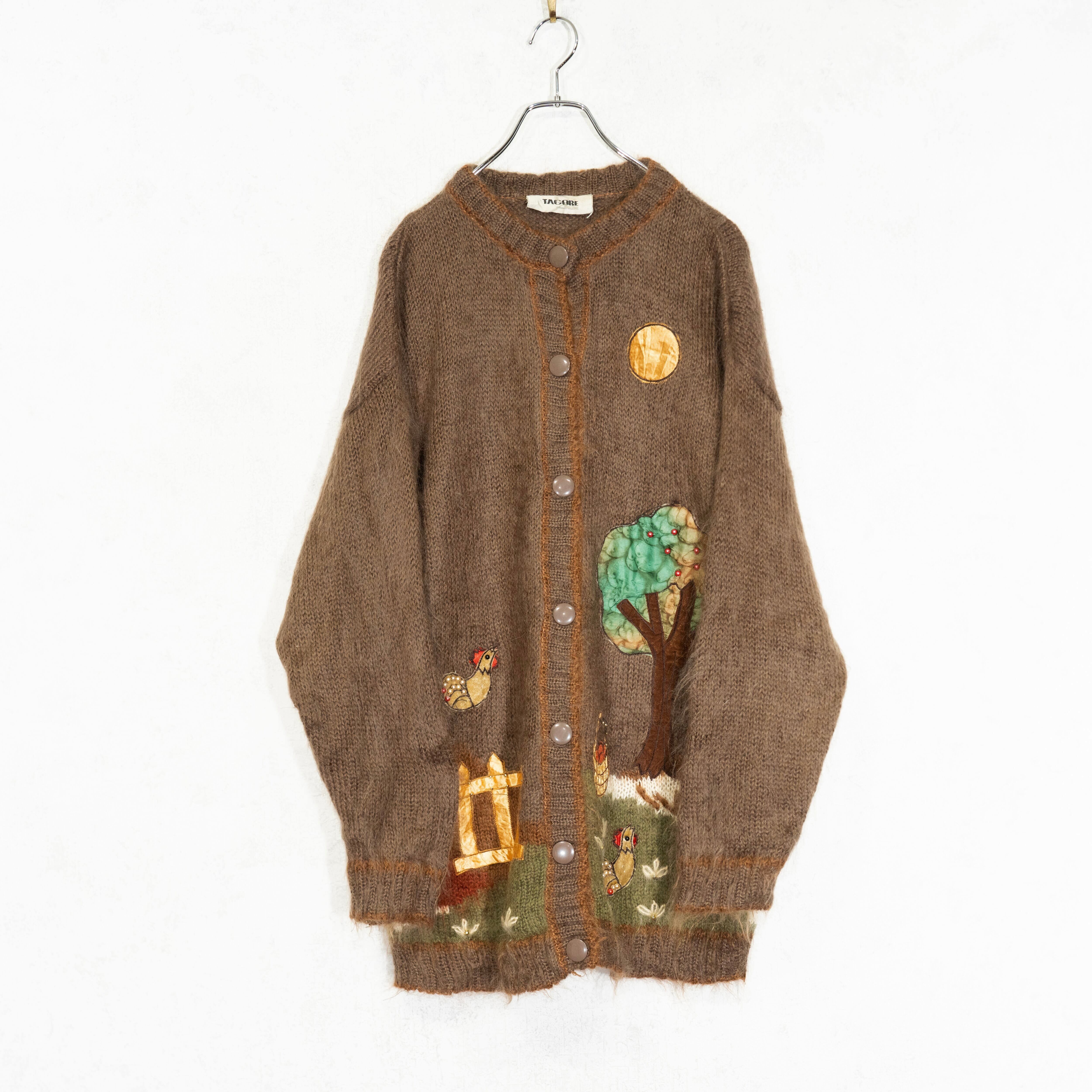 EU VINTAGE TAGORE HAND EMBROIDERY PATCHWORK DESIGN MOHAIR KNIT