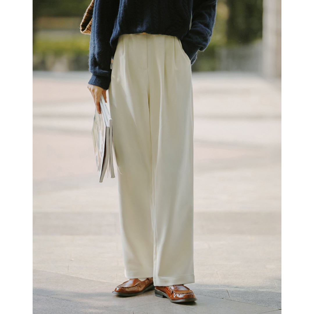 two button loose casual draped straight pants