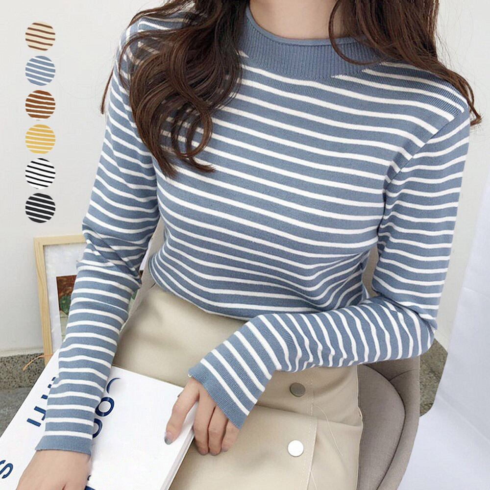 ボーダー柄 ニットセーター 長袖 6色