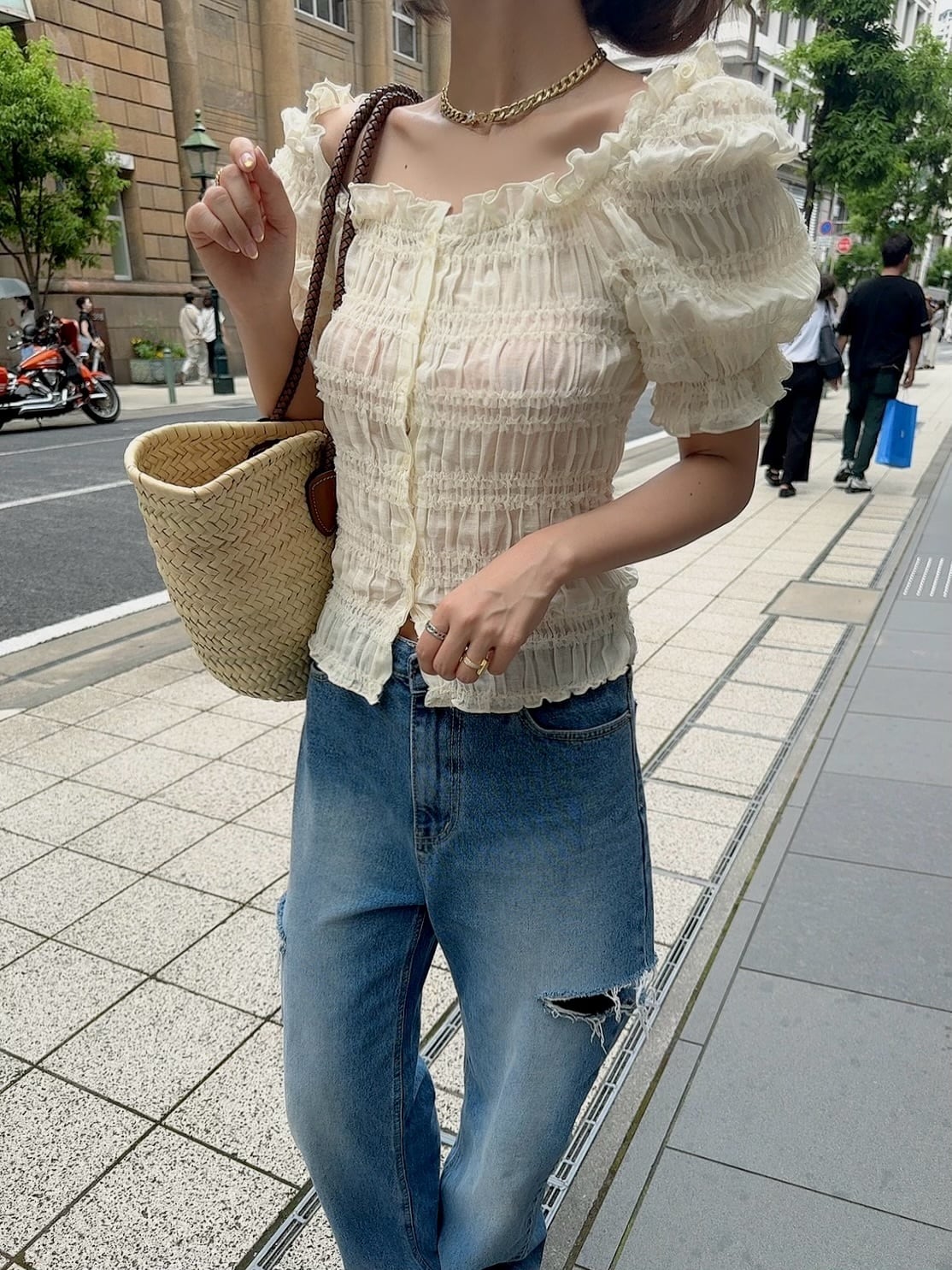 moripon モリポン サイドカットアウトデニム ブルー Mサイズ 完売商品 Side cut out denim / blue（10月中旬頃発送予定） | moripon.