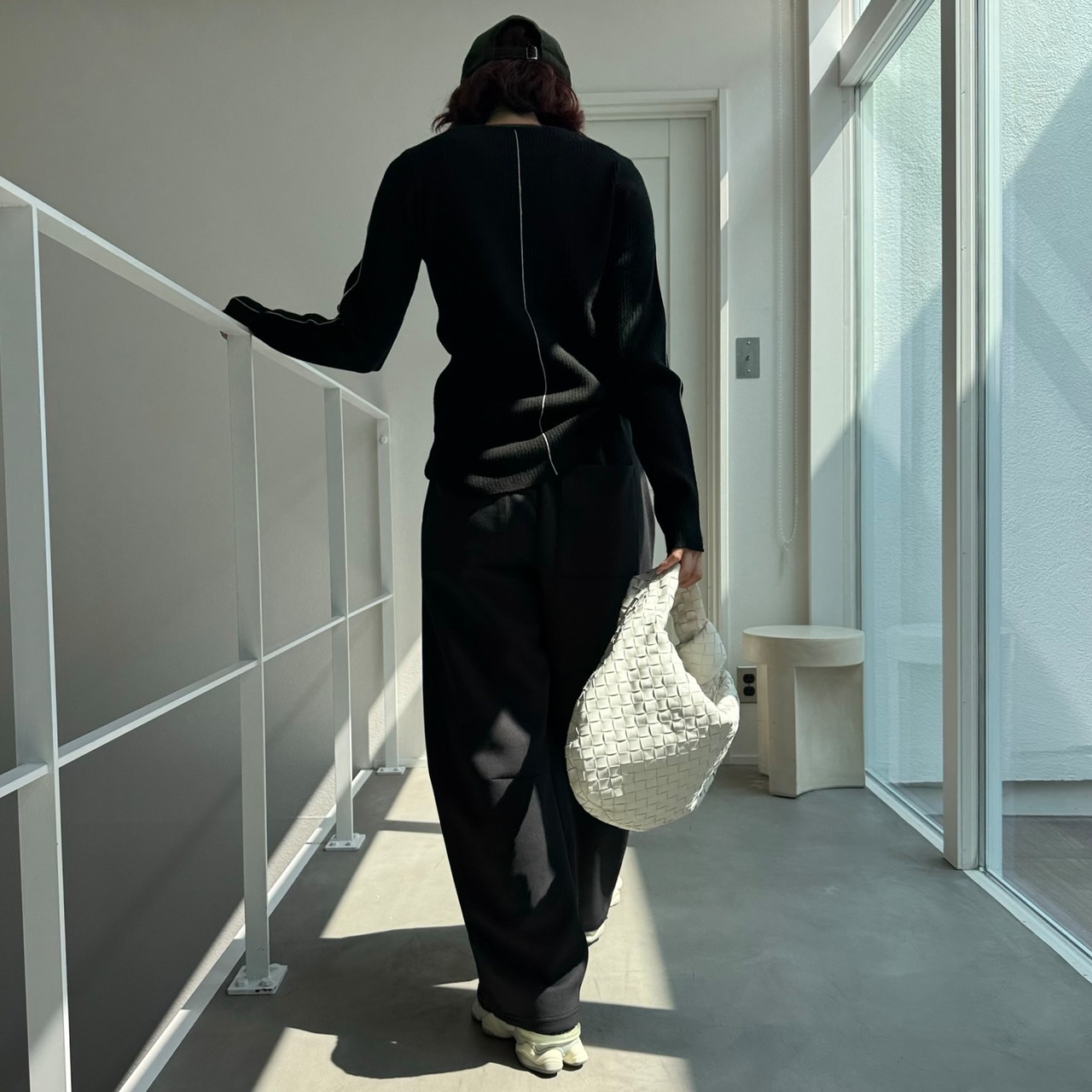 配色ラインリブknit/ブラック