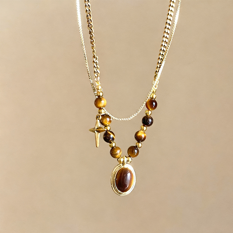 ZJ四芒星の虎目石ネックレス