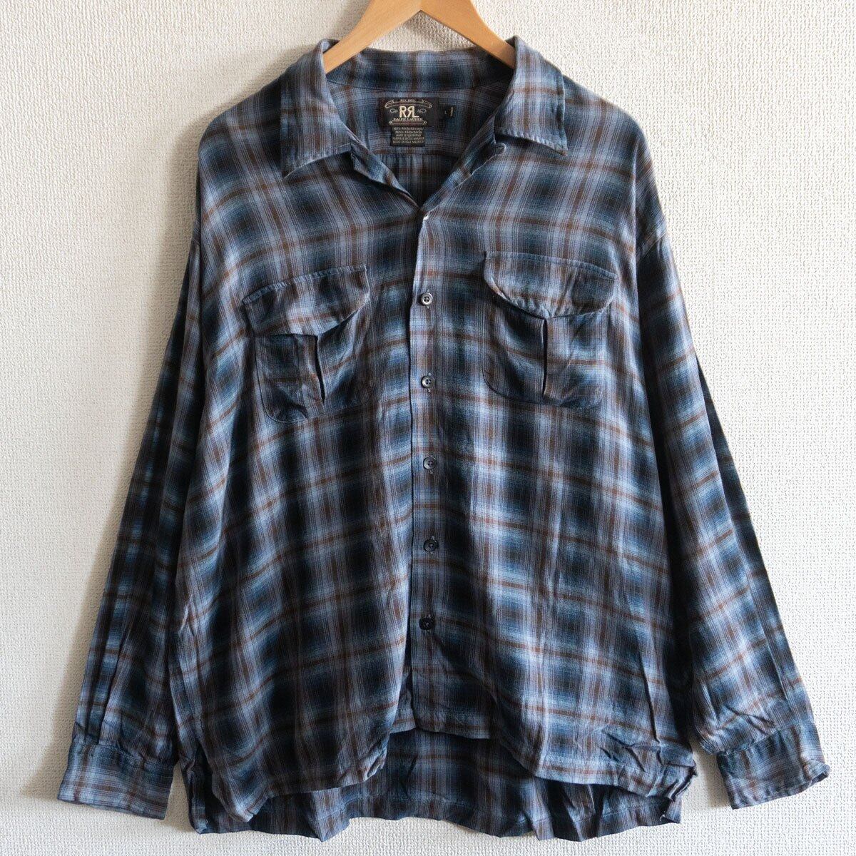 【90s/三ツ星タグ】RRL 【オンブレチェック レーヨン オープンカラーシャツ】L ダブルアールエル 26050444 90s/三ツ星タグ】RRL 【オンブレチェック レーヨン オープンカラー