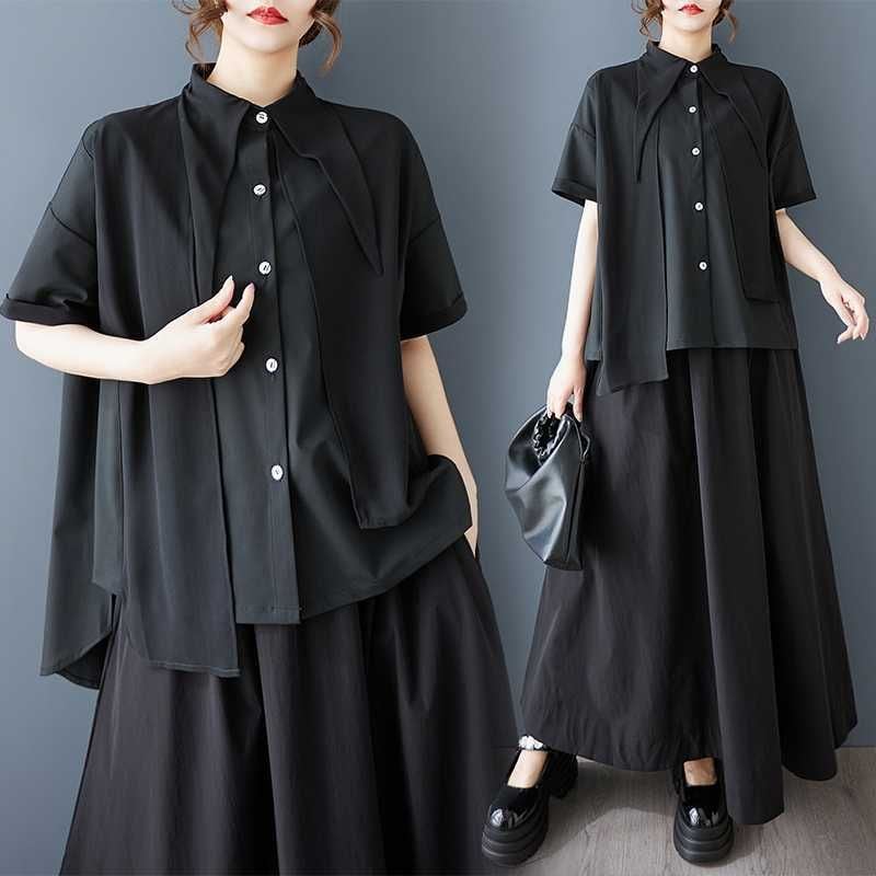 ASYMMETRIC LOOSE SHORT SLEEVE SHIRT TOP M-17562