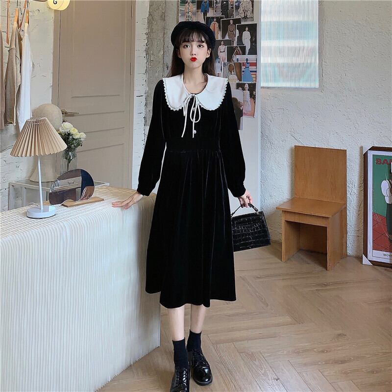 ✞ 長袖スリーブスリムゴールドベルベット ロング スウィート