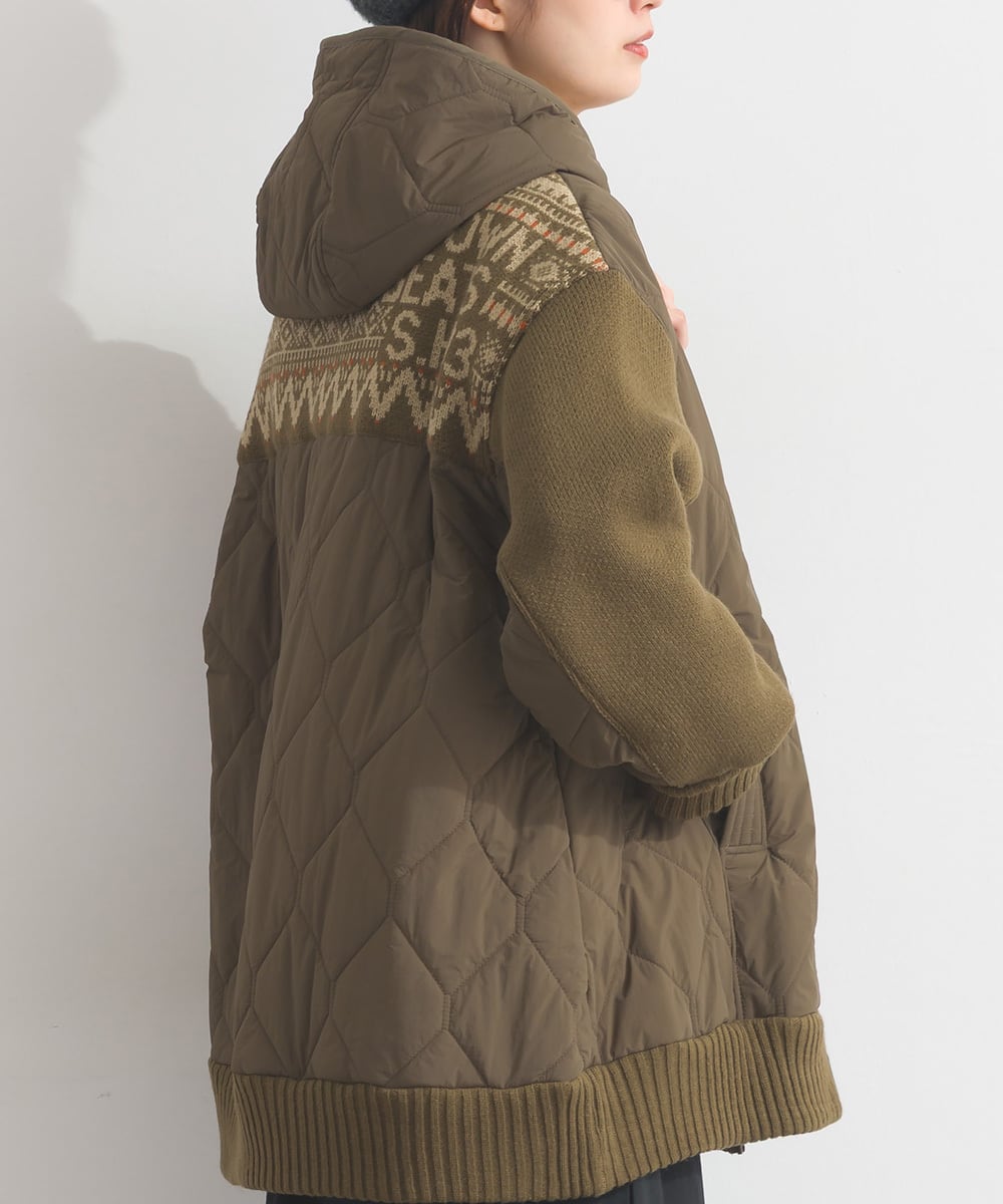 K53122 キルティングジャカードニット切替ZIPパーカー / Quilted