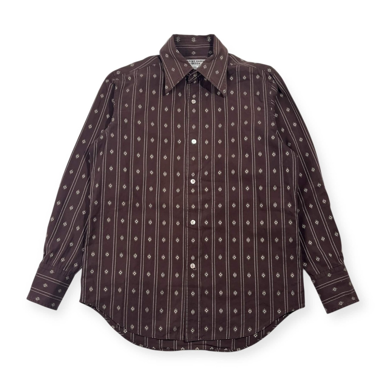 KATHARINE HAMNETT LONDON キャサリンハムネット ロンドン ストライプ柄 長袖シャツ M/ブラウン系 メンズ