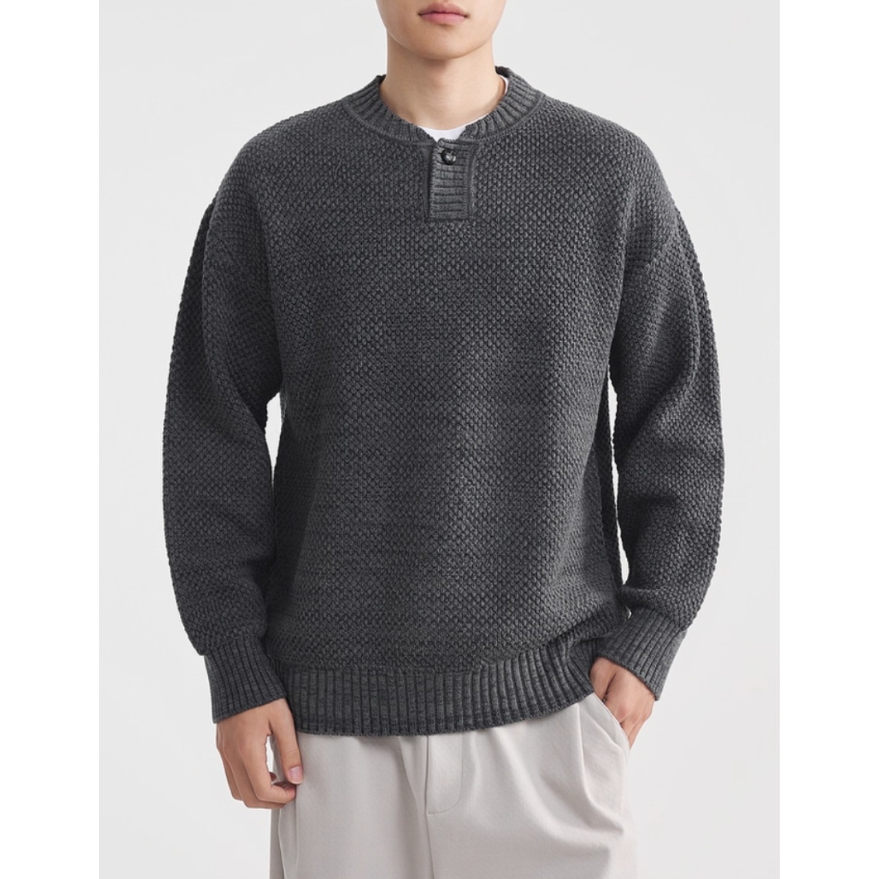 ボタンフロント レギュラーカラーニット af0392