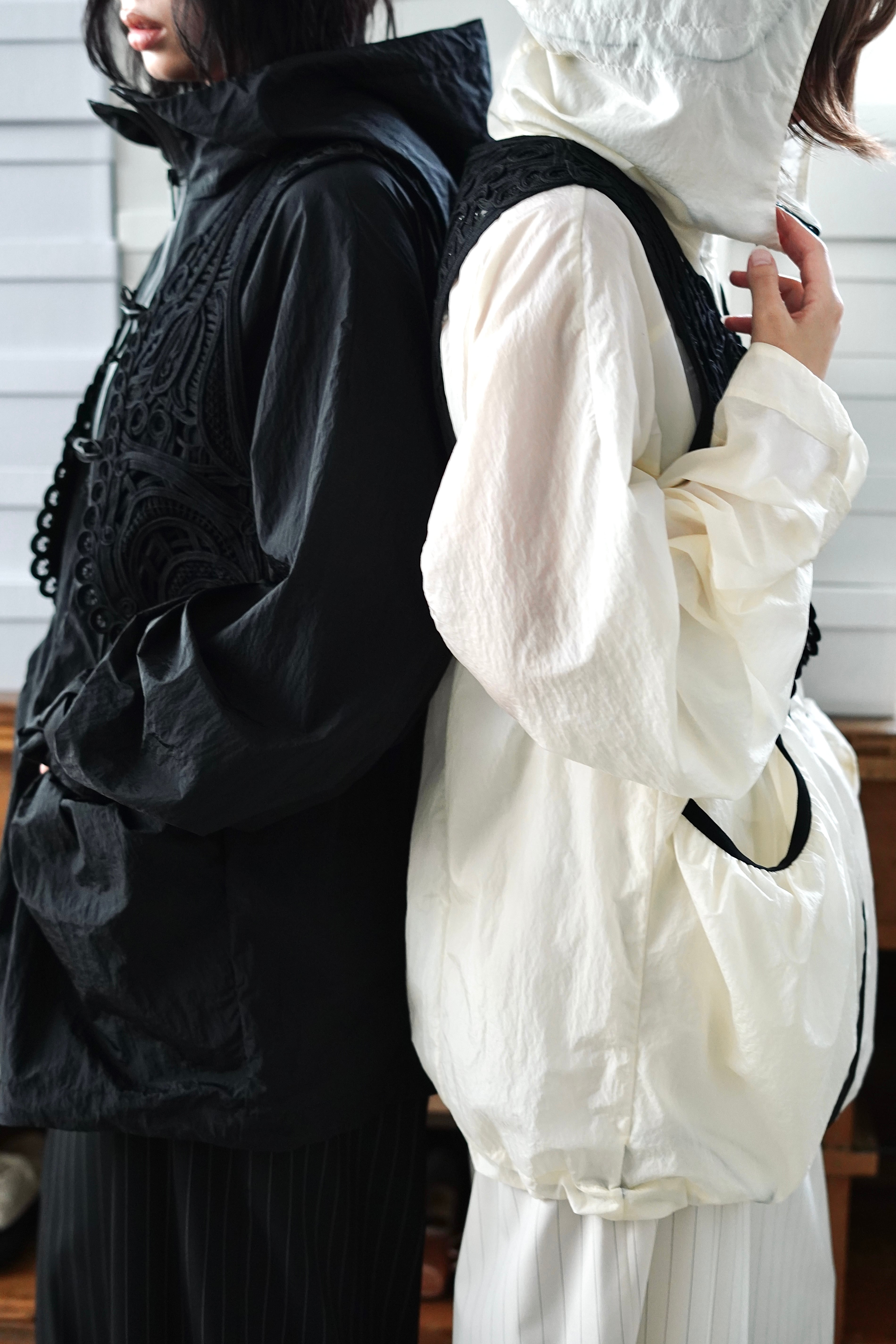 Mame Kurogouchi / Nylon Oversized Jacket with Cording Embroidery
