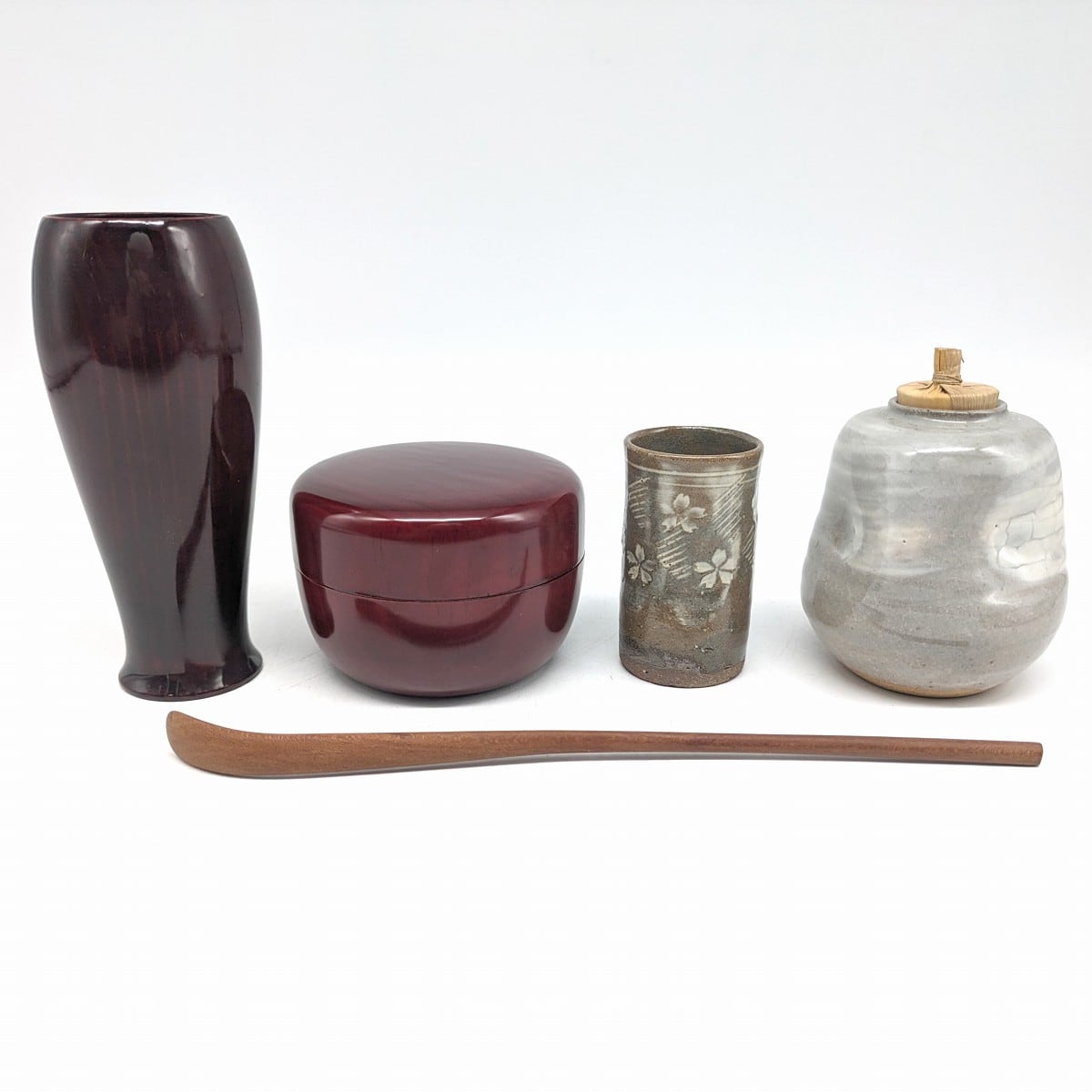 利休茶箱・棗・茶匙・茶筅筒・茶巾筒・振出・茶道具セット・No.230806