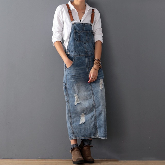 Leather Strap Denim Jumper Dress / レザーストラップ デニム ジャンパー ワンピース