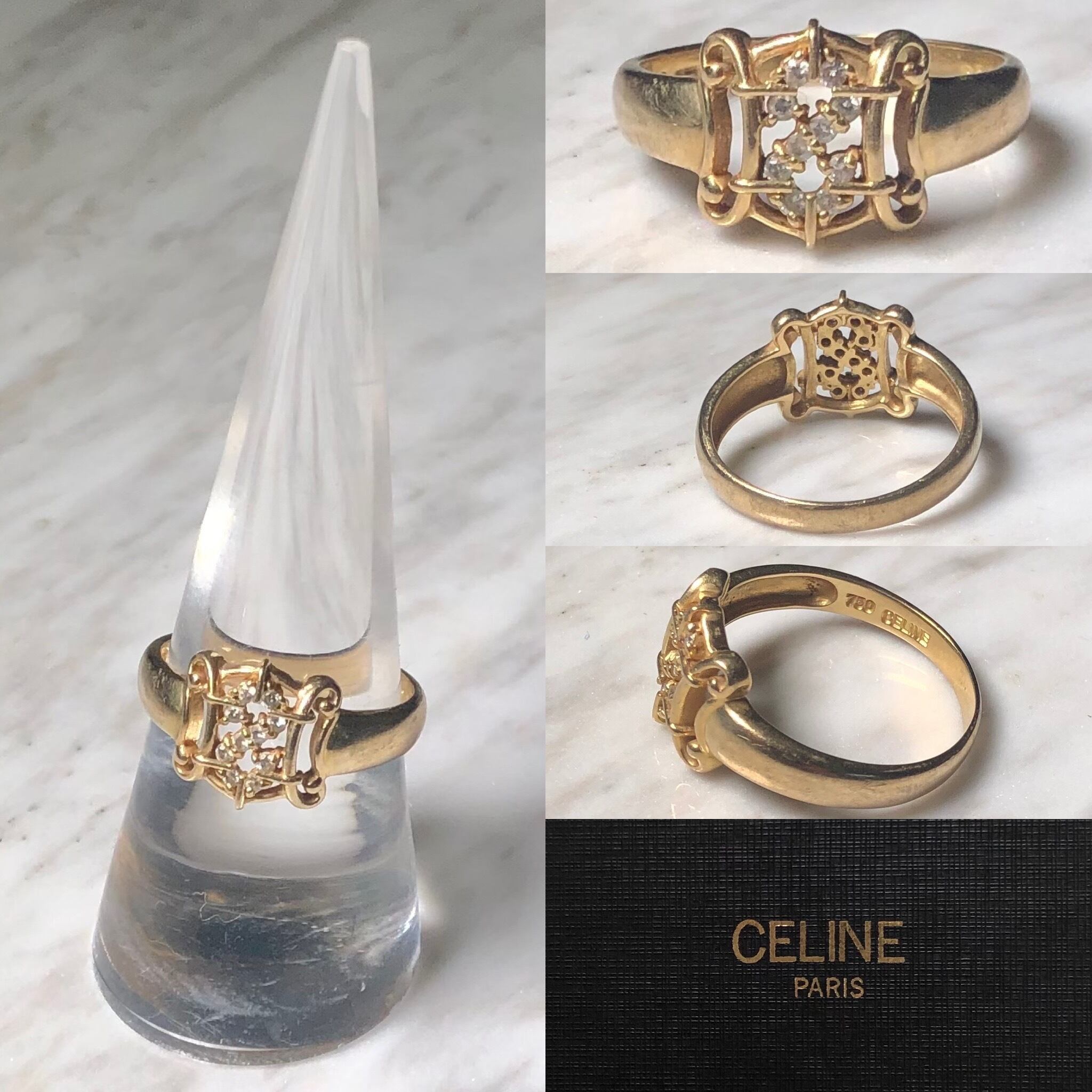 vintage CELINE k18 gold ring set with diamond | NOIR ONLINE