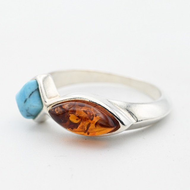 Amber/ Turquoise Twin Stone Top Ring #9.0 / Denmark