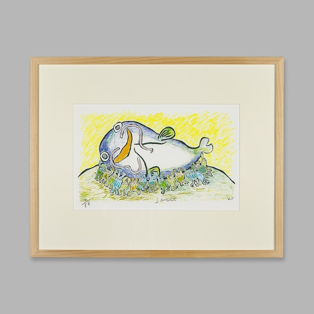 田島征三 シルクスリーン「ナマズを祝福するカエルたち」/Tashima Seizo Screen painting (Frogs blessing catfish)