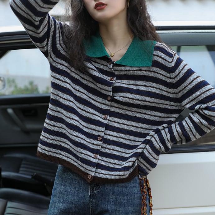 Polo neck striped cardigan S185