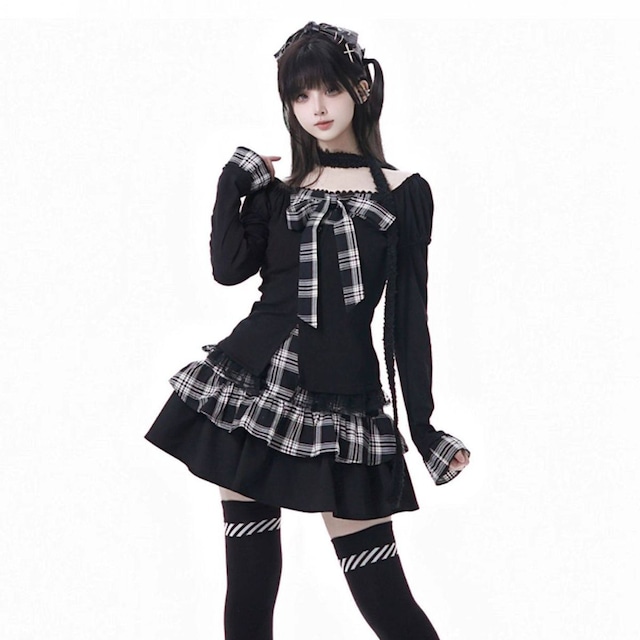 チェックモノトーンセットアップ：トップス