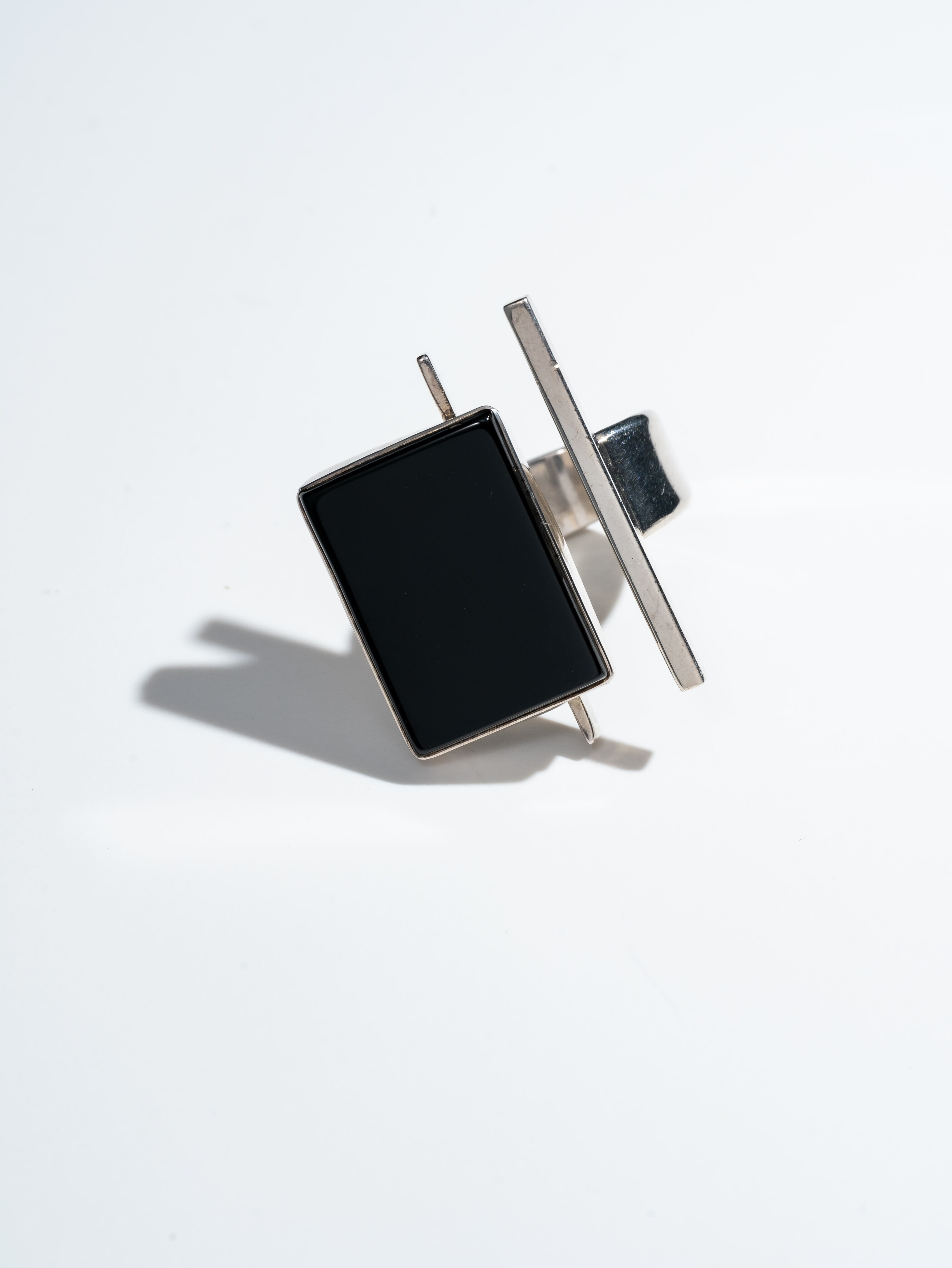 Vintage sterling silver designer's onyx ring