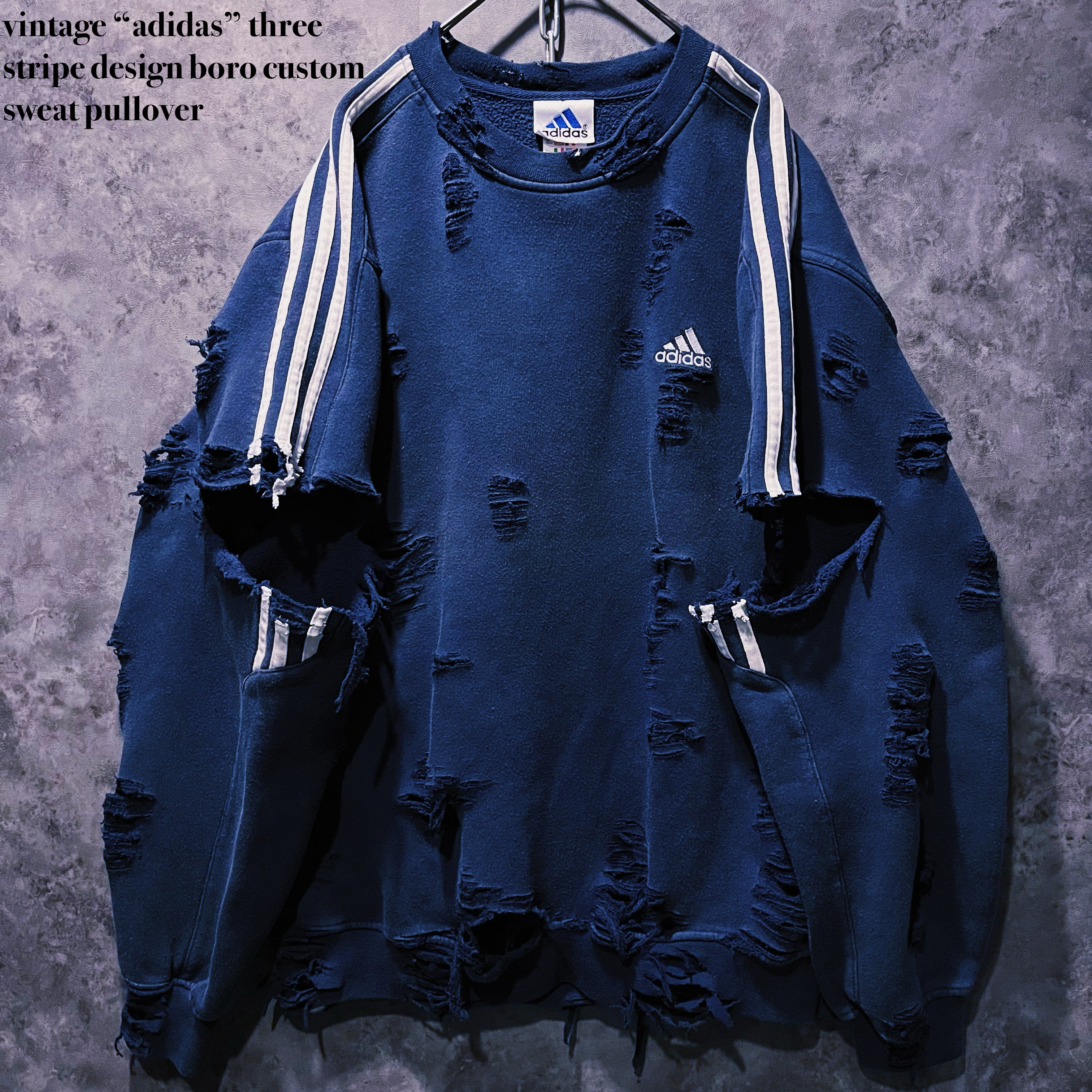 【doppio】vintage “adidas” three stripe design boro custom sweat pullover