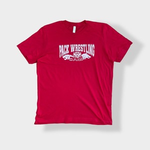 【USA古着】レスリング wrestling ロゴ 両面プリント バックプリント 半袖 Tシャツ L レッド アドバタイジング us古着