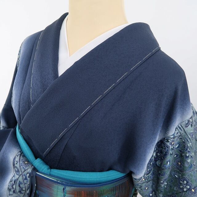 新品 蘇州刺繍 スワトウ刺繍 更紗 着物 正絹 仕付け糸付 付下げ4267