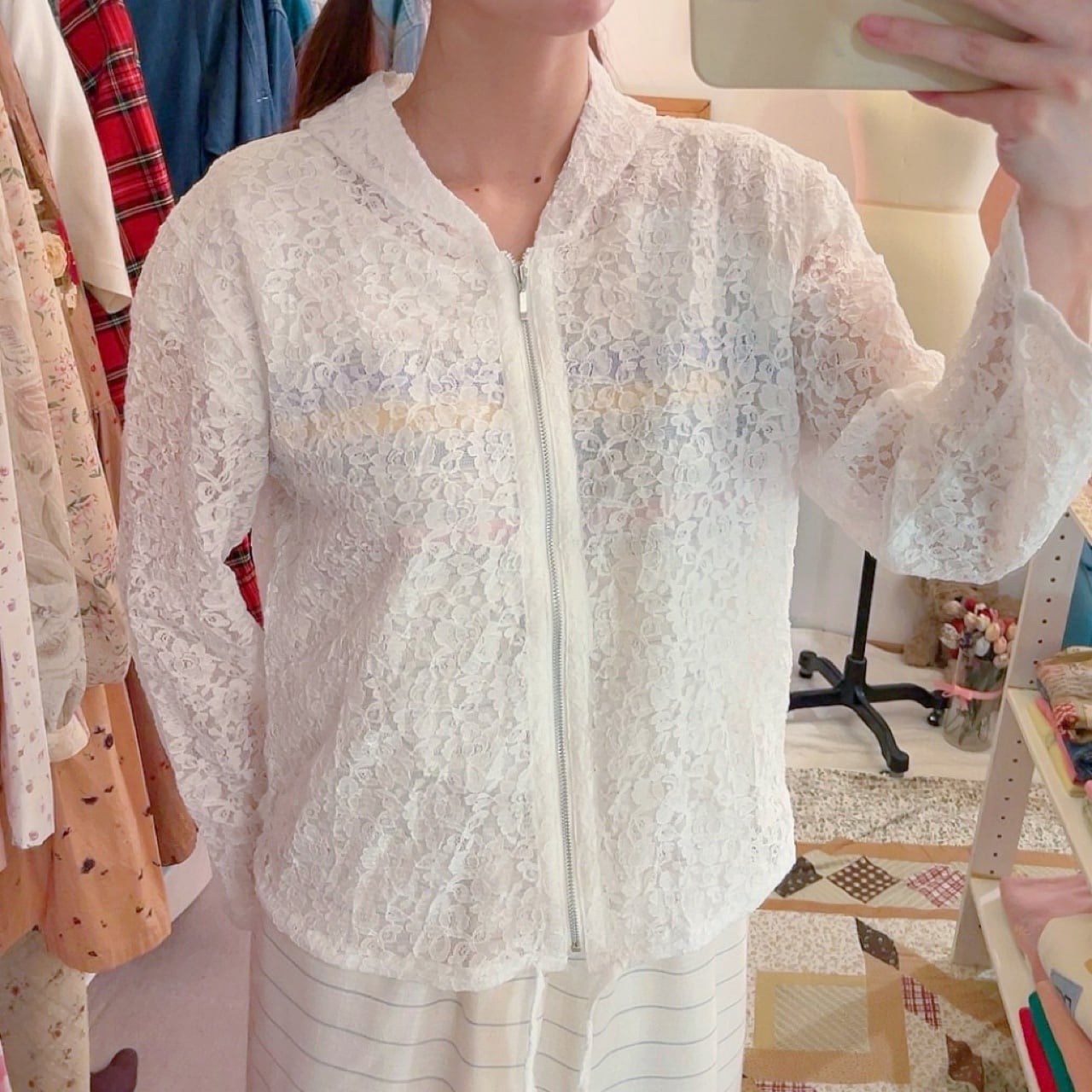white flower lace hoodie