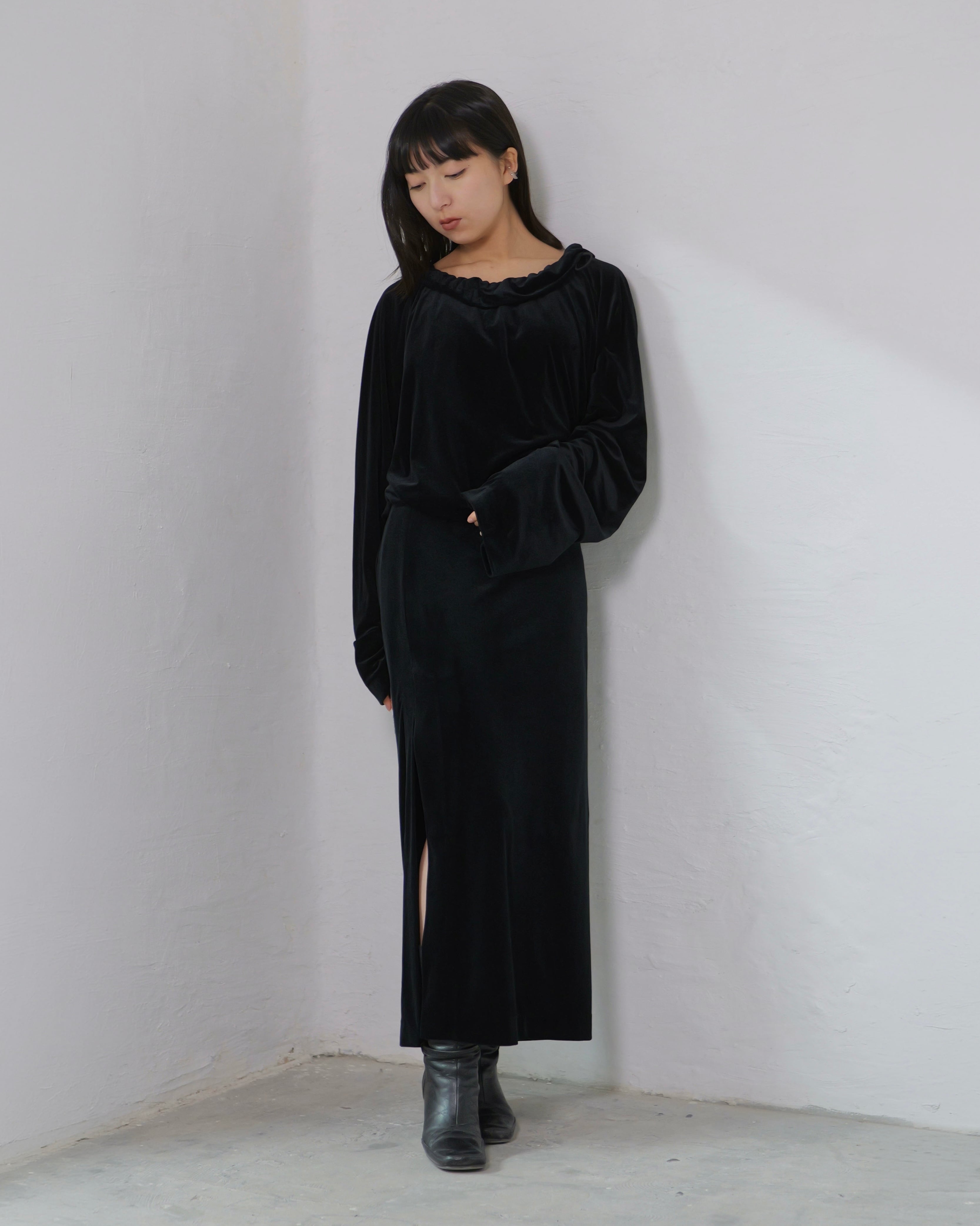 RITSUKO KARITA - Sheer Velour Gather Tops〔plain〕 ：Black｜透け