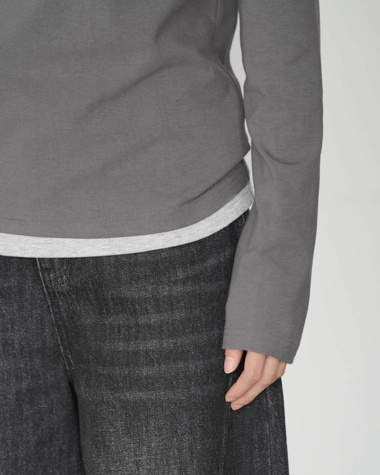 Bicolor layered long sleeve Tshirt　T20274