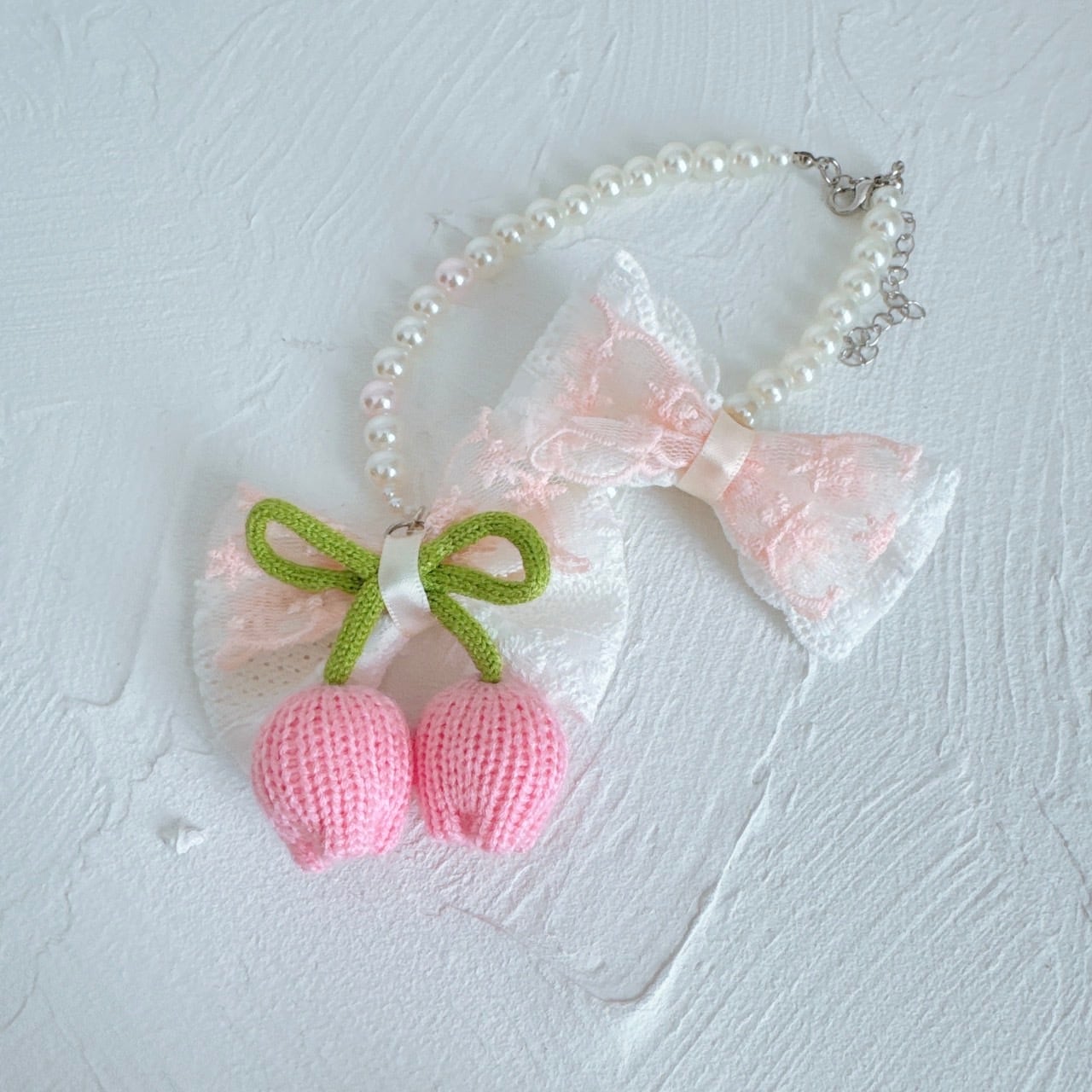 チューリップリボンネックレスとおリボンのセット（２サイズ）