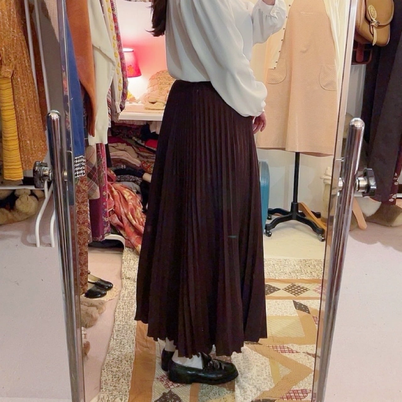 brown accordion pleats skirt