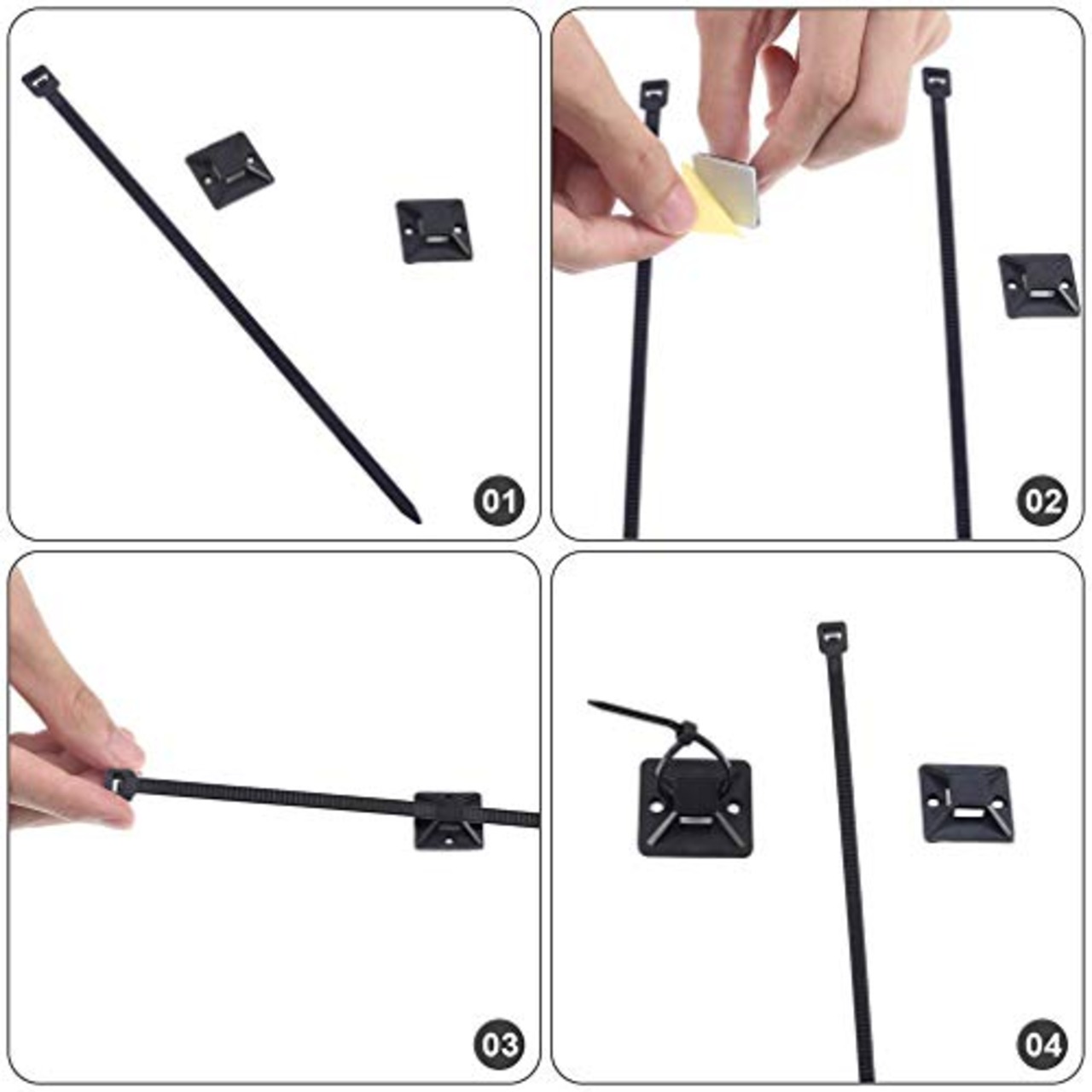 ケーブルタイ マウントベース ナイロン結束バンド セット ナイロンケーブルストラップ 強力粘着テープ付き 配線 固定具 ケーブル コード 収納 整理 耐熱 耐候性 120個セット ブラック By Viaky