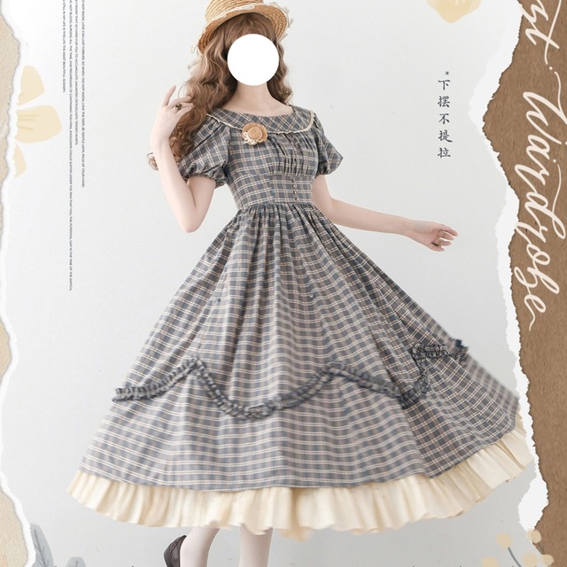 SEASONZ クラロリ Forestシリーズ ワンピース チェック柄 コットン 半袖 夏ワンピ フレンチ レトロ 控えめ 普段着使い 20代 30代