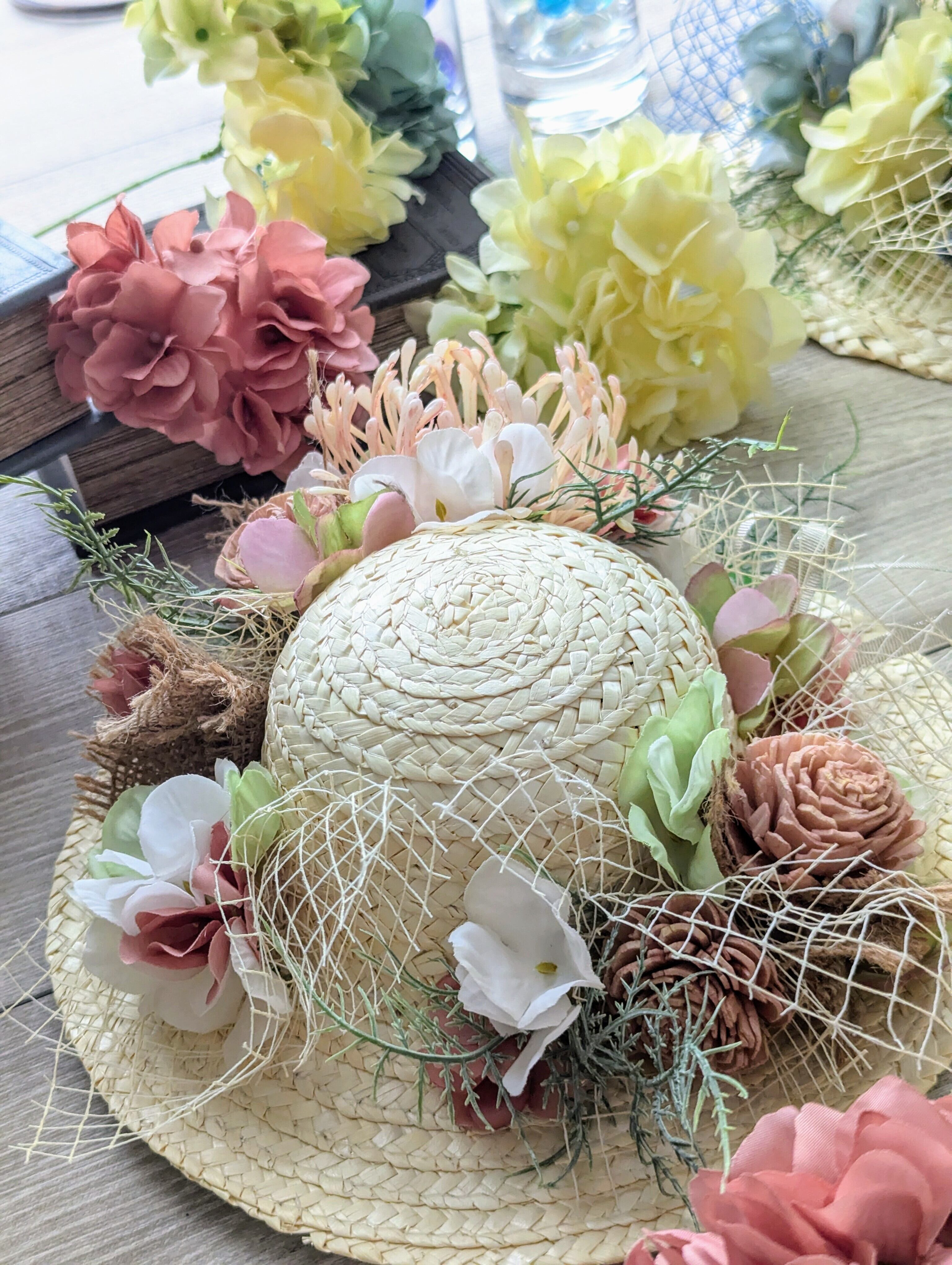 麦わら帽子のSummerArrangement〜壁飾りsmall/pink ギフト 母の日
