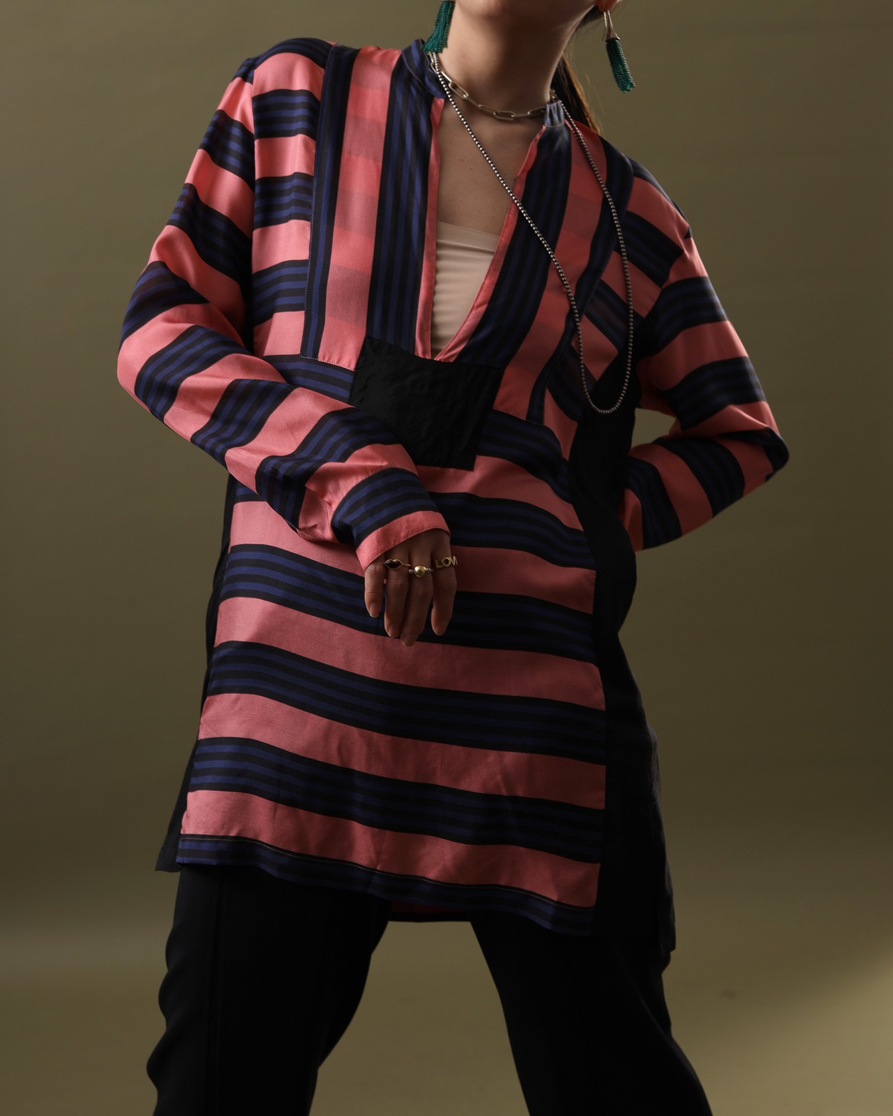 Dries Van Noten / Sheer Striped Bib Shirt