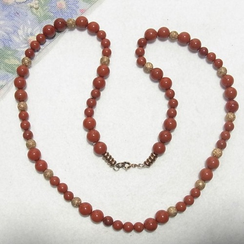 天然石ジャスパーのビーズネックレス　コスチュームジュエリーのセール通販  10206N