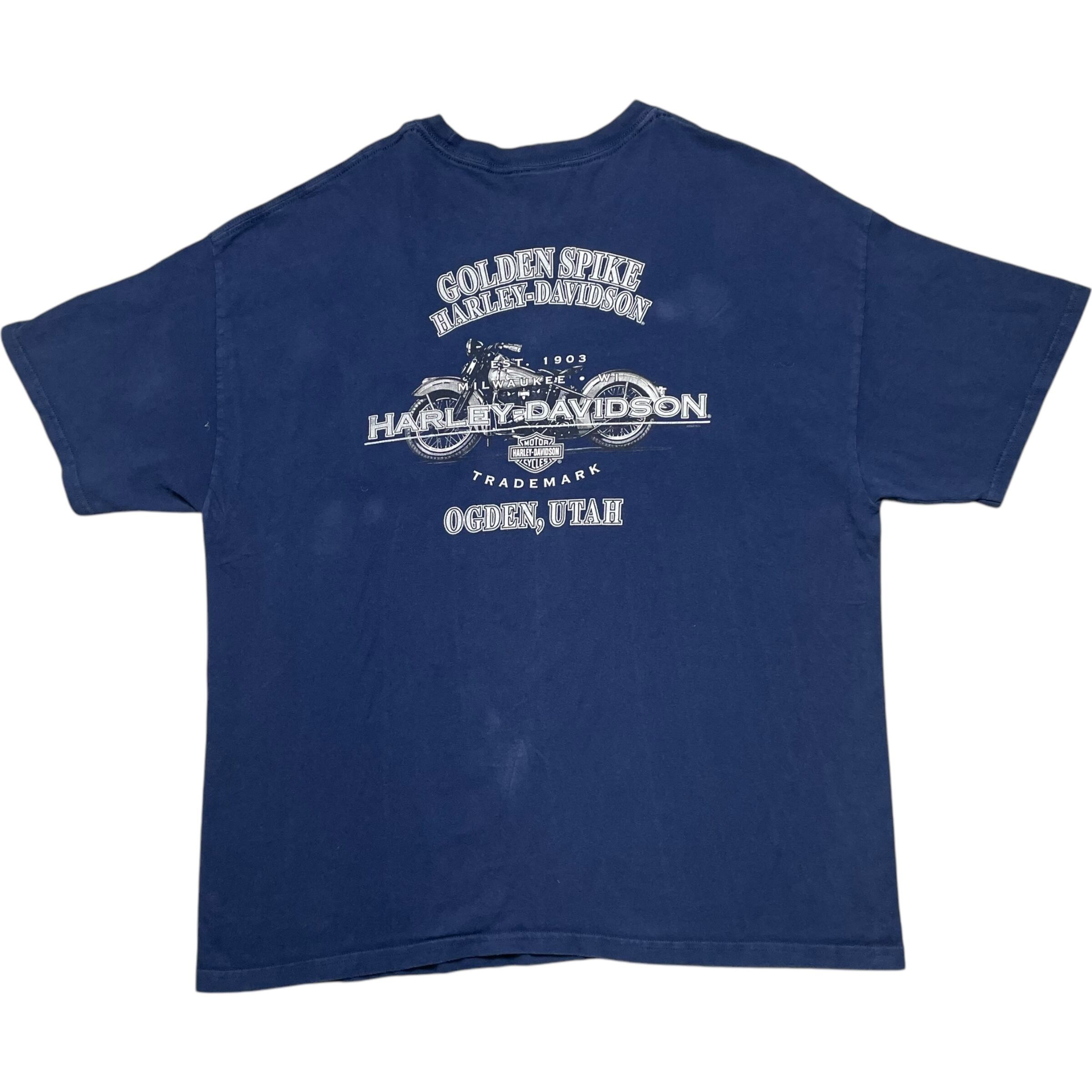 《XXL》Harley-Davidson ハーレーダビッドソン Tシャツ 胸ポケット 両面プリント ネイビー no.6584