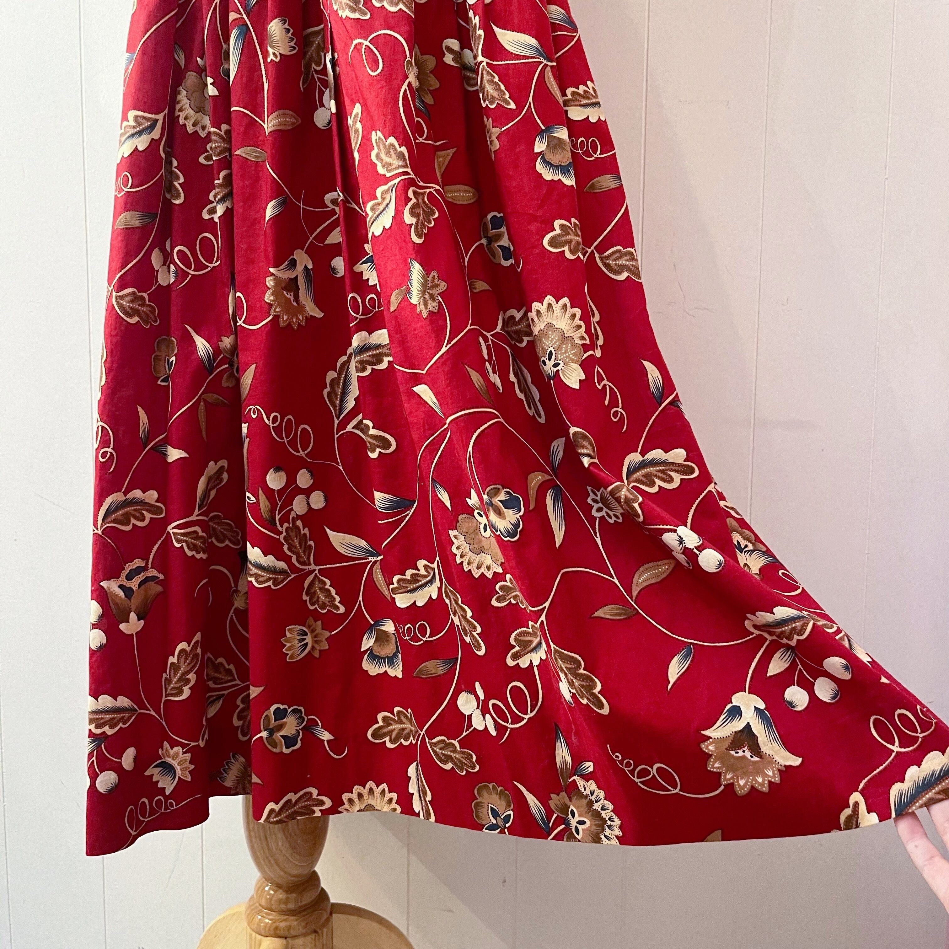 botanical flower red gather one-piece